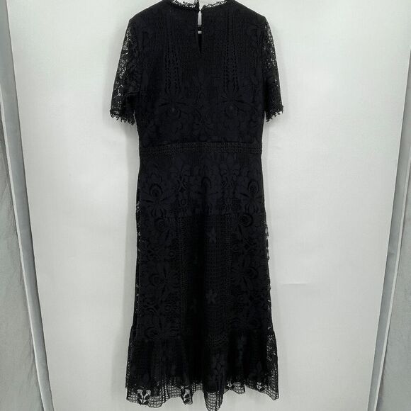 Forever That Girl Black Slim Embroidered Lace Overlay Midi Dress Size Medium - Picture 4 of 12